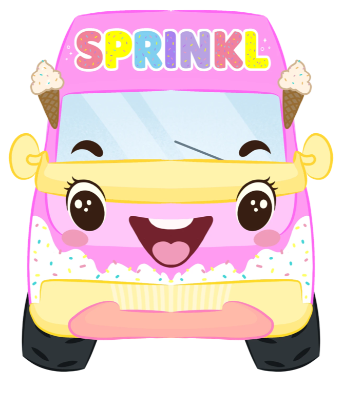 The Sprinkl Van mascot — a smiling pink ice cream van